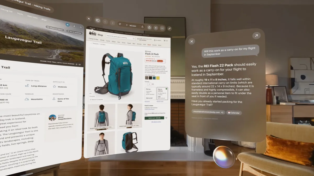 Apple VisionOS 27 interface demonstrating gaze tracking and AI contextual awareness for spatial computing.