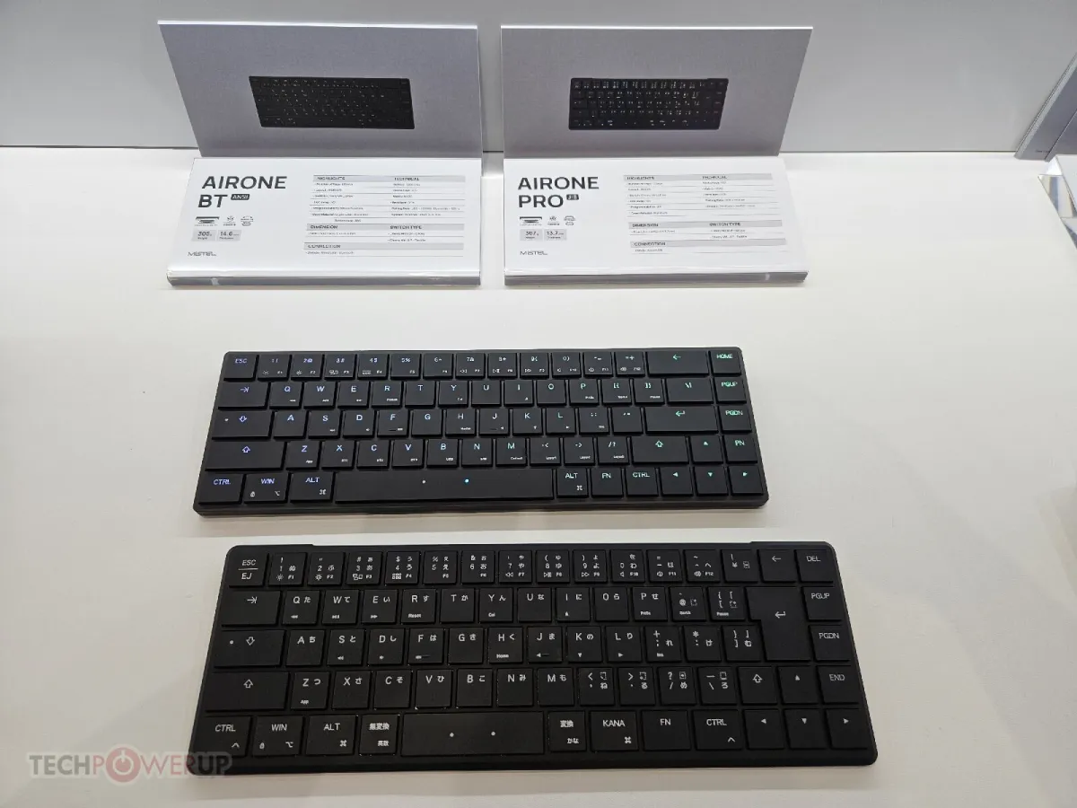 Mistel Airone Pro 65% compact keyboard featuring Cherry MX Ultra Low Profile switches and RGB lighting.