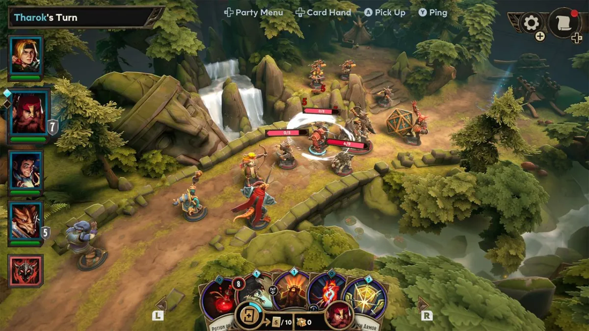 This screenshot shows tactical card combat and D&D miniatures on the Nintendo Switch 2 interface.