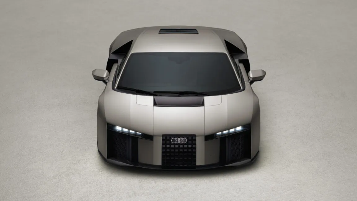 The Audi Nuvolari concept car features a mid-engine hybrid powertrain and carbon fiber bodywork.