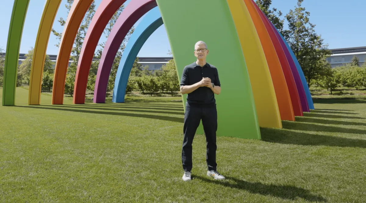 Apple WWDC 2026 keynote stage presentation highlighting iOS 27 and Siri AI updates