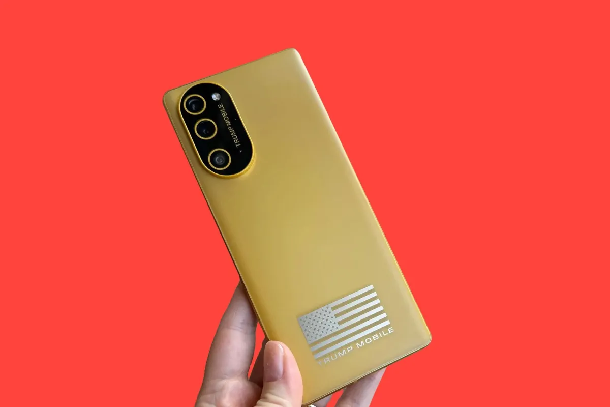 The Trump T1 smartphone displays its distinctive exterior finish and standard midrange Android hardware design.