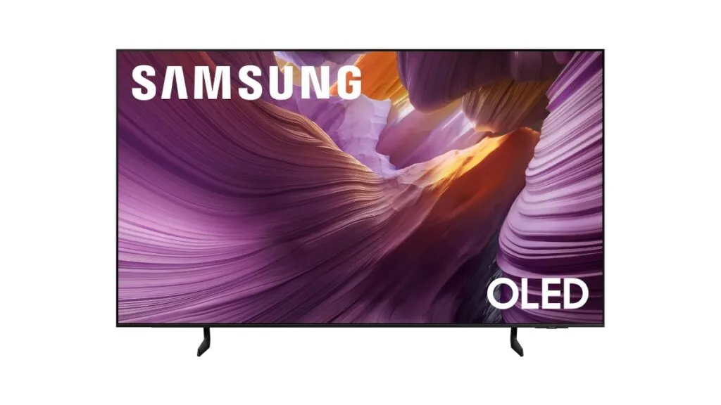 A fifty-five inch Samsung OLED television displays a live sports broadcast.