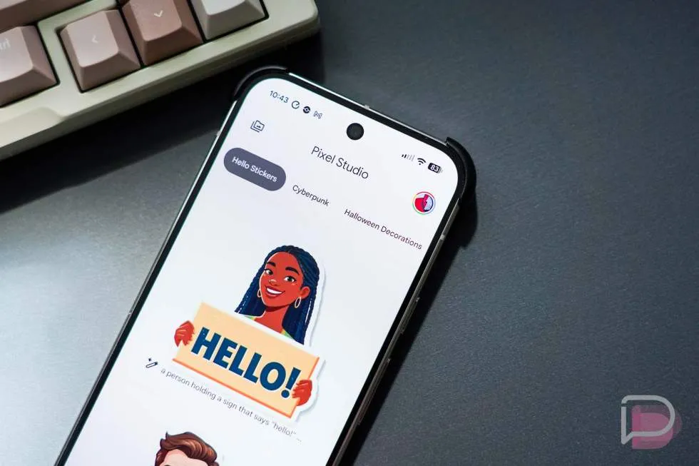 The Google Pixel Studio application interface demonstrates mobile artificial intelligence capabilities.