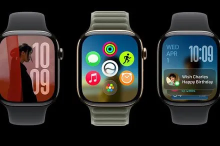 The Apple Watch displays the watchOS 27 interface featuring the dynamic app grid and Siri AI.