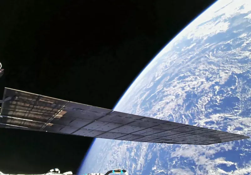 An illustration depicts Amazon satellite constellation deployment and orbital network coverage.