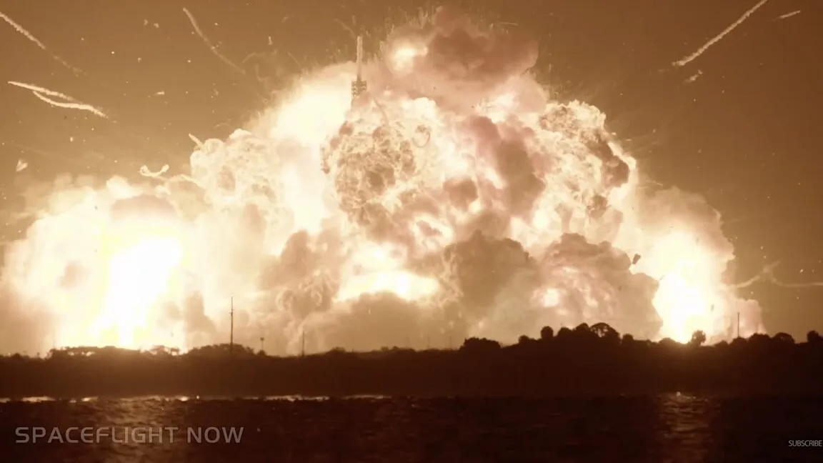 Methalox rocket detonation at Cape Canaveral measuring blast radii and overpressure for updated launch safety zones.