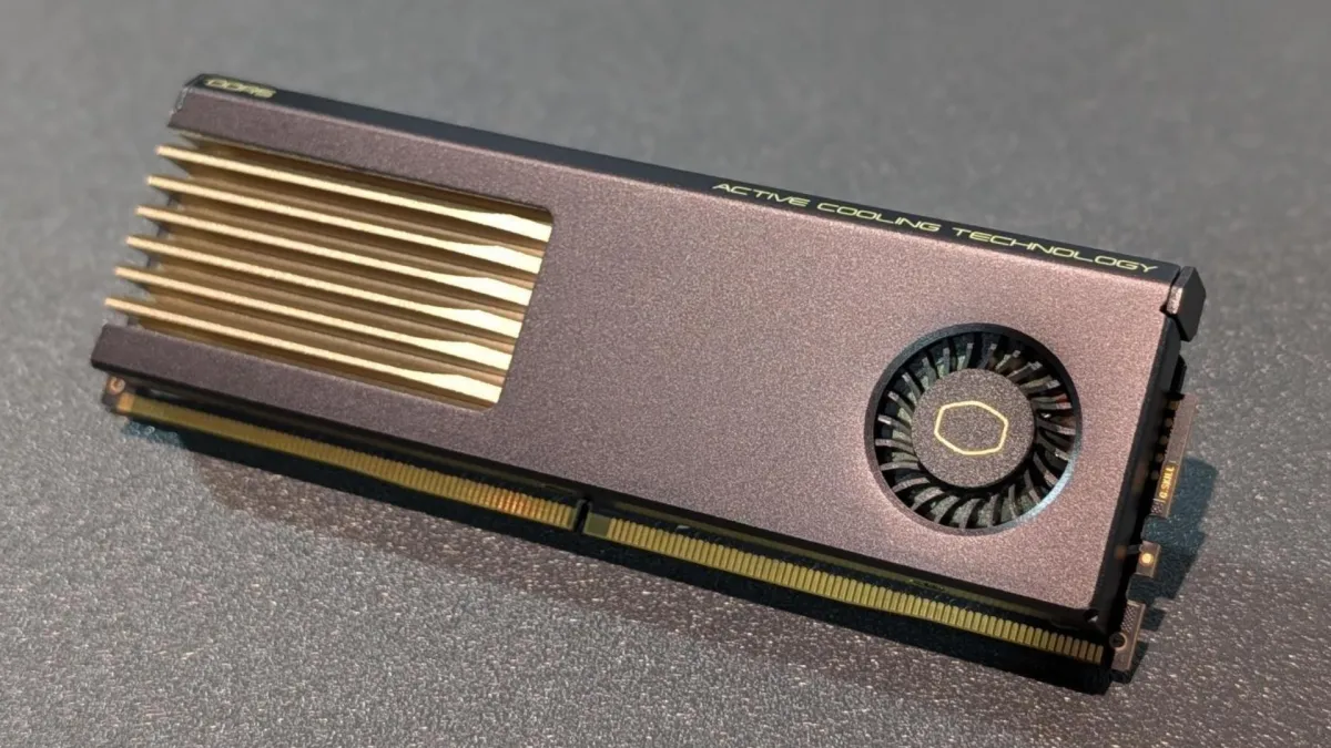 Cooler Master and G.Skill MasterDimm AC DDR5 memory module with an embedded blower fan.