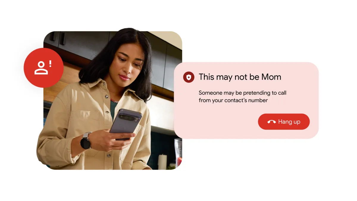 Google analyzes incoming audio streams to identify synthetic voice patterns in scam calls.