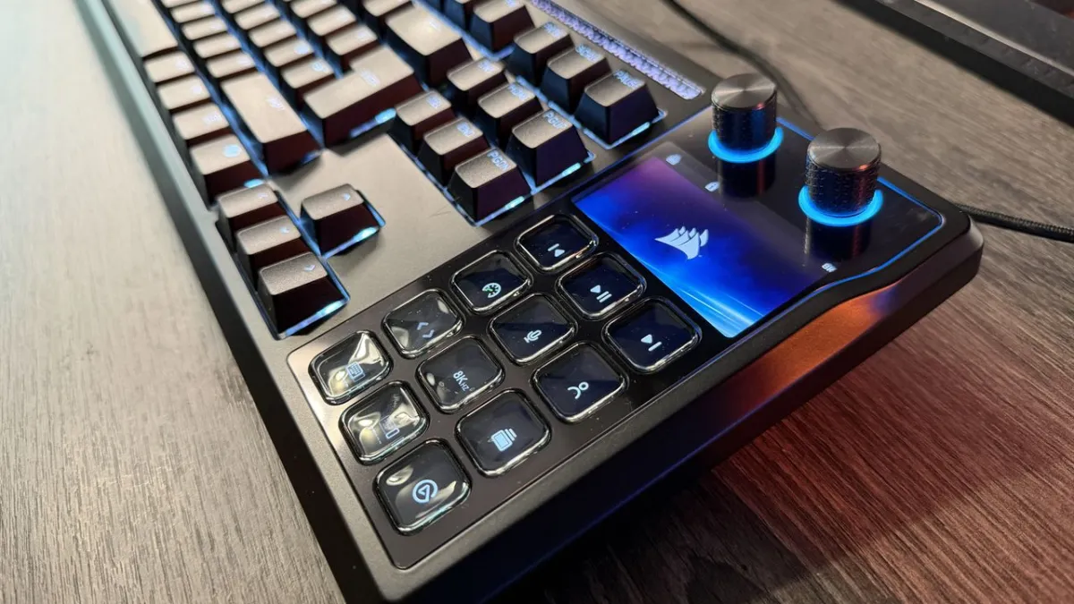 The Corsair Galleon 100 SD mechanical keyboard features an integrated LCD macro pad.