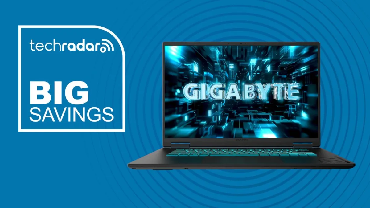The Gigabyte A16 gaming laptop includes an RTX 5060 graphics processor and an AMD Ryzen 7 chipset.