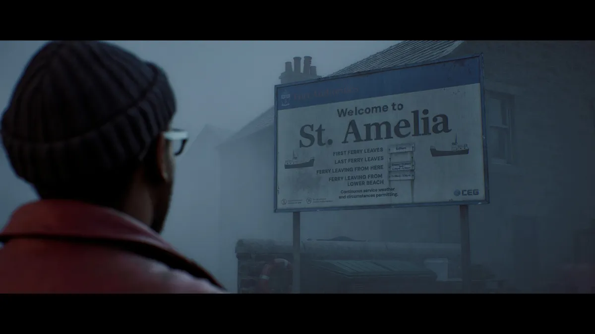 Foggy Scottish island landscape viewed from a first-person perspective in Silent Hill Townfall
