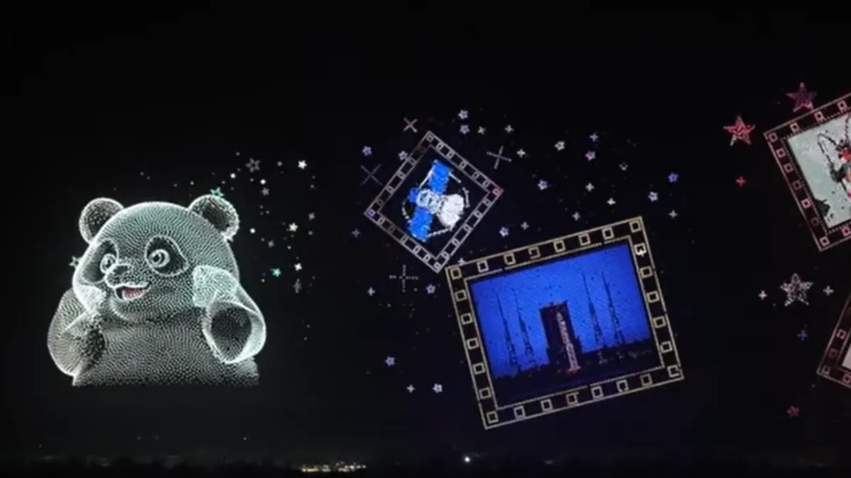 Thirty-three thousand drones form a massive aerial LED display over Sichuan Province during a record-breaking event.