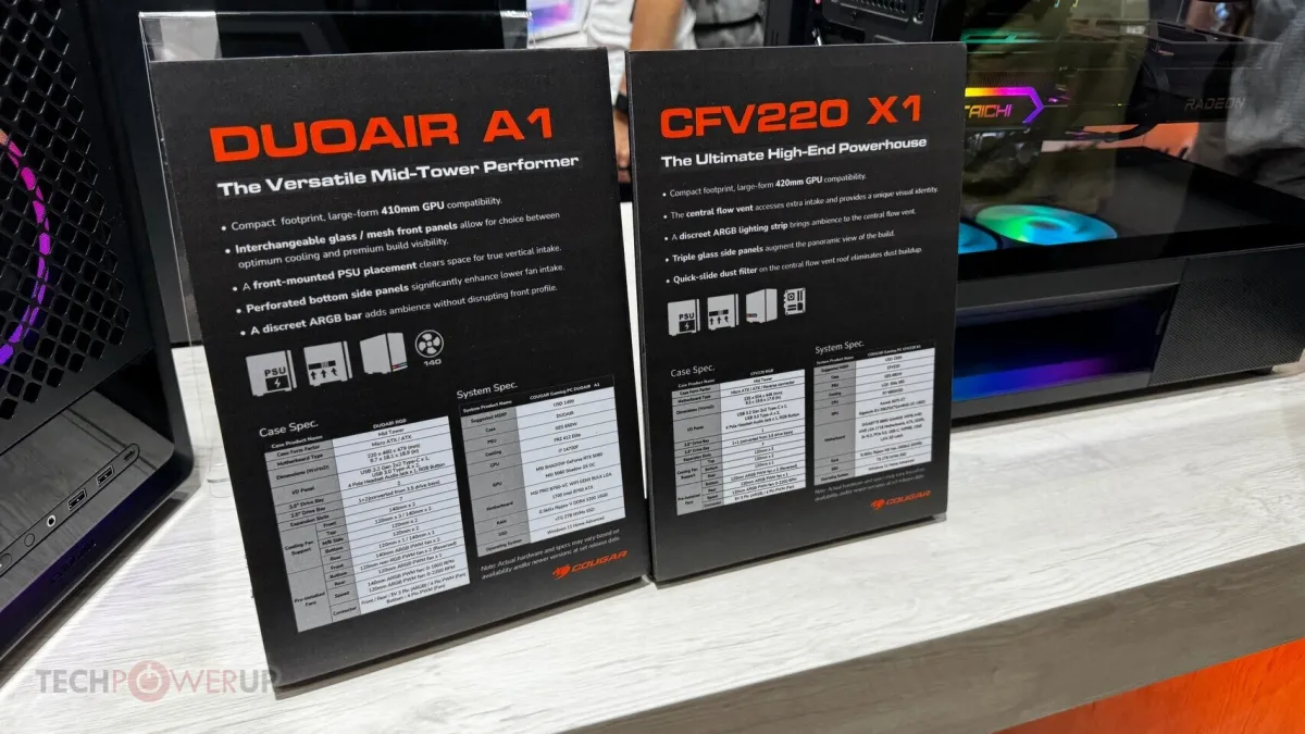 Cougar mid-tower gaming cases featuring large cutouts for balanced airflow and structural integrity