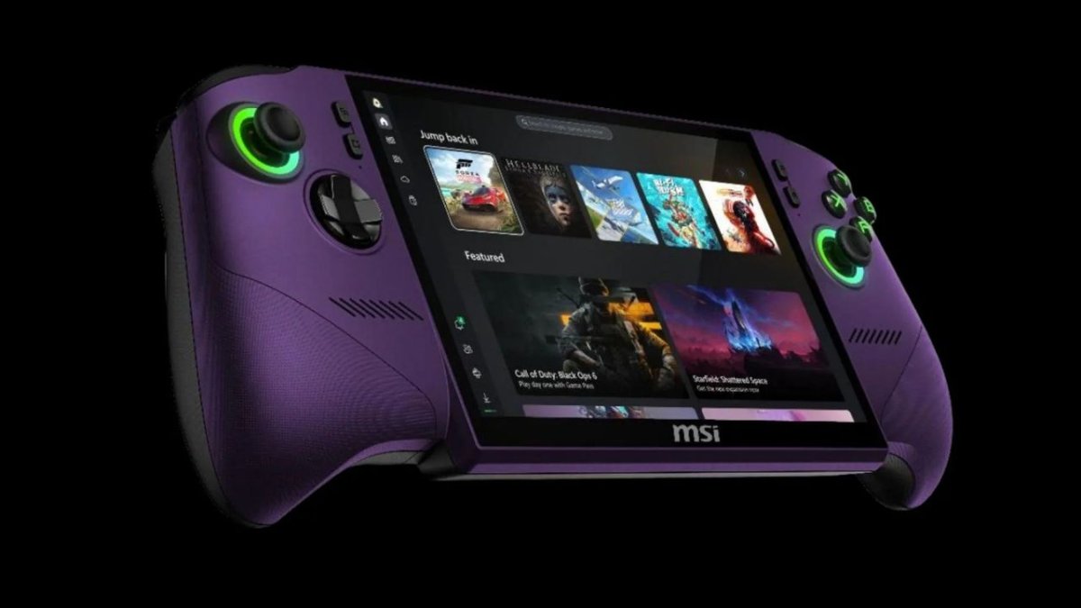 MSI Claw 8 EX AI+ gaming handheld with gamepad grips and Hall Effect controls
