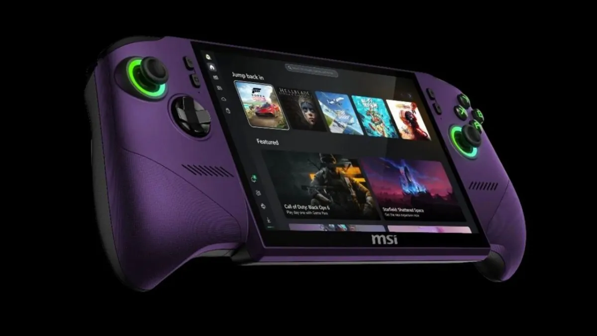 MSI Claw 8 EX AI+ gaming handheld with gamepad grips and Hall Effect controls