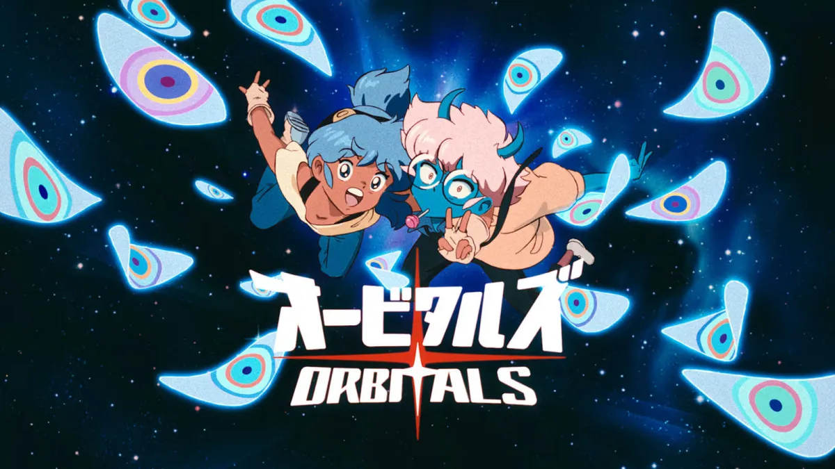 Two players navigate a puzzle environment together in Orbitals for the Nintendo Switch 2.