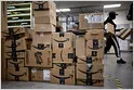 Amazon corporate branding appears with financial documents illustrating a major loan and bond issuance.
