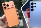 The iPhone 17 Pro Max and Samsung Galaxy S26 Ultra are shown side by side to compare their designs and features.