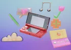 A Nintendo DS handheld console rests in its compact clamshell design.