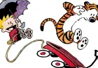 This image displays a collection of Calvin and Hobbes hardcover volumes alongside Tolkien Middle-earth book editions.