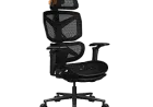 The Cougar Terminator Air ergonomic chair is shown from the side with its adjustable frame and mesh seat visible.