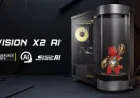 MSI MEG Vision X2 desktop featuring the cylindrical AI Holostage display and LuckyClaw AI companion.
