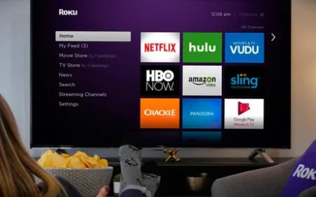 Roku branding and streaming visuals illustrate the company's ongoing strategic sale discussions.