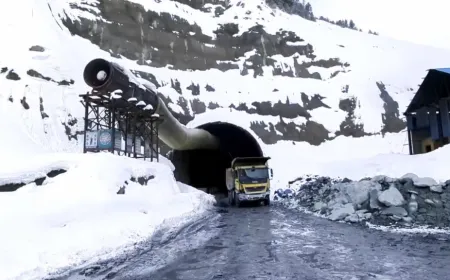 Construction crews complete the final rock section of the Zojila tunnel in the Himalayas.