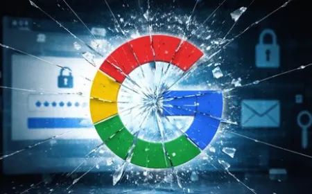 Conceptual graphic showing AI phishing messages and Google litigation