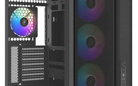 The SAMA S50 ATX mid-tower case features a tempered glass side panel and high-density mesh ventilation.