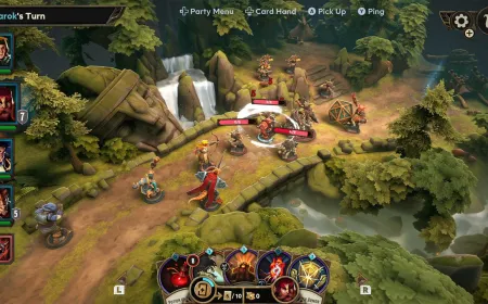 This screenshot shows tactical card combat and D&D miniatures on the Nintendo Switch 2 interface.