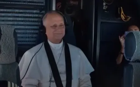 Pope Leo XIV is shown aboard the aircraft provided by Spanish King Felipe VI for his return flight to Rome.
