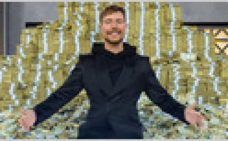 Jimmy Donaldson, known as MrBeast, stands beside a graphic celebrating 500 million YouTube subscribers.