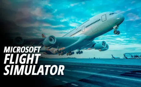 The Goodyear Zeppelin flies over a virtual landscape in Microsoft Flight Simulator 2024.