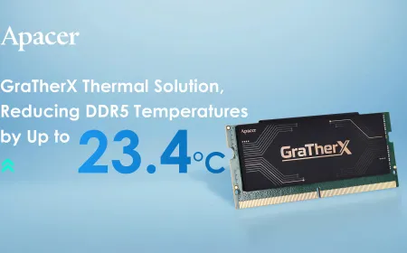 Apacer GraTherX thermal cooling module attached to a DDR5 memory module.
