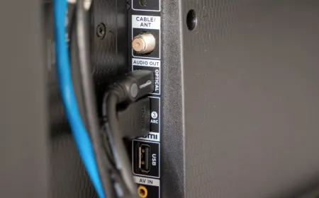 The television rear panel displays multiple universal serial bus ports for media playback and charging.