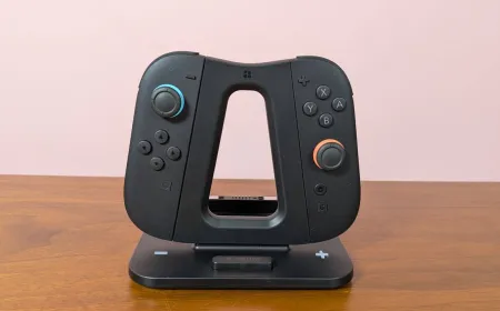 The Genki Dual Wield charging station holds two Nintendo Switch 2 Joy-Con controllers in its compact magnetic dock.