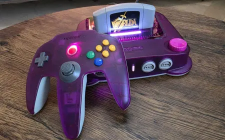 The ModRetro M64 console features an HDMI port and an original Nintendo 64 cartridge slot.