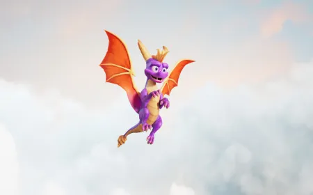 Spyro navigates a sprawling 3D landscape featuring fluid aerial and ground traversal.