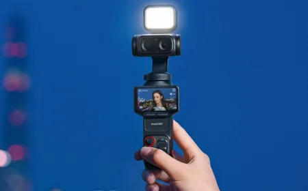 The Insta360 Luna Ultra handheld stabilized camera features a dual-lens system and a detachable touchscreen remote.