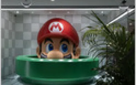 A stock chart displays Nintendo shares falling 8.2 percent following the 2026 Game Showcase.