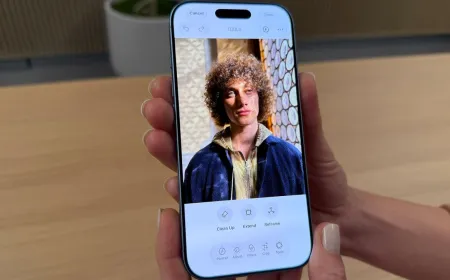 The Apple Intelligence interface displays generative image editing tools and spatial reframing features.