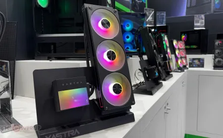 XASTRA hardware cases and liquid cooling units feature matte finishes and restrained lighting at Computex 2026.