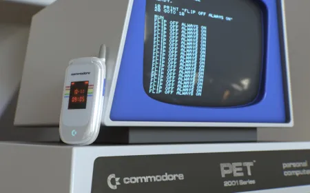 Commodore mobile device showcasing early 2000s hardware design elements