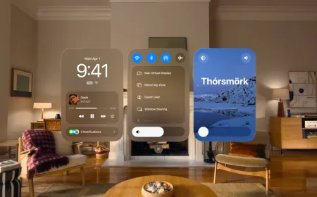 Apple Vision Pro displaying the updated visionOS 27 interface with spatial windows and refined system controls