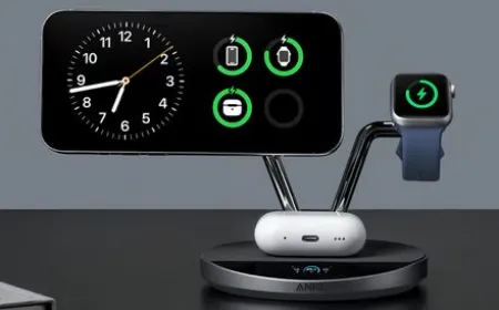 Anker Prime 3-in-1 magnetic wireless charger with TEC cooling and touchscreen display for iPhone, Watch, and AirPods.
