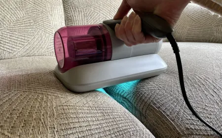 UV mattress vacuum with mechanical tapping and UV-C light for removing allergens and debris through a washable filter.