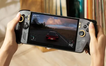 The Asus ROG Ally X20 handheld console features gold accents, a large OLED display, and updated analog sticks.