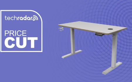Koble Gino single-motor sit-stand desk with wireless charging and USB ports.